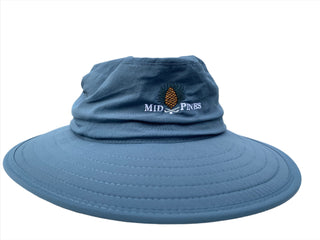 Blue bucket hat with Mid Pines logo